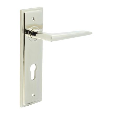 Mayfair Door Handle Din Euro Backplate Polished Nickel - By Frelan Hardware - BUR10KIT168