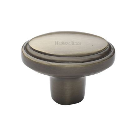 Heritage Brass Cabinet Knob Stepped Oval Design 41mm Antique Brass finish