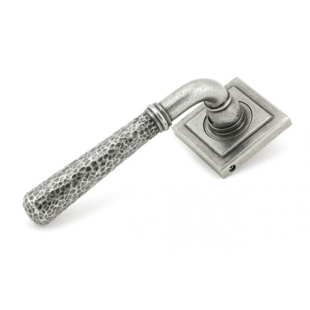 Pewter Hammered Newbury Lever on Rose Set (Square Rose)