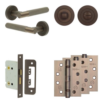 Complete Bari Door Handle Pack - Bathroom Lock (Standard Thumb Turn) - Dark Bronze - 76mm / 4-inch Hinges - JE-D6A3-DB