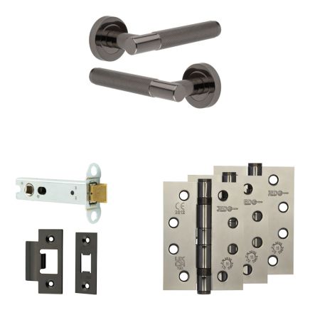 Complete Bari Door Handle Pack - Heavy Duty Latch - Black Nickel - 102mm / 4-inch Hinges - JE-D22A-BN