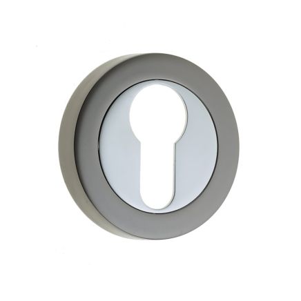 Jedo Dual Euro Profile Escutcheons on 50mm Round Rose Polished Chrome Polished Black Nickel - By Frelan Hardware - JV503EPCBN