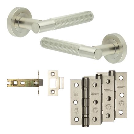 Complete Venice Door Handle Pack - Internal Doors - Satin Nickel - 76mm / 3-inch Hinges - JE-F3B-SN