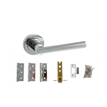 STATUS Nebraska Door Handle Pack (Latch Set - 2.5" CE Latch, 3" Fire Rated Hinges x3) - Polished Chrome