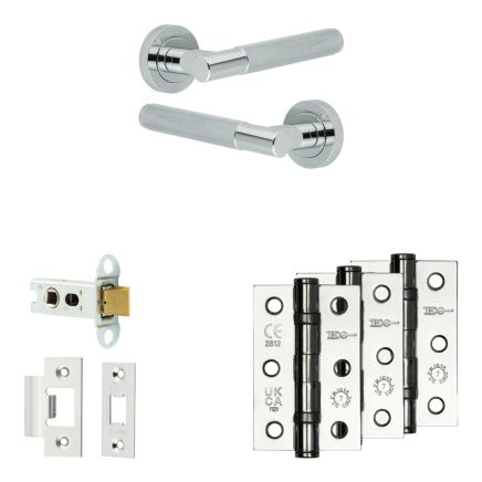 Complete Bari Door Handle Pack - Heavy Duty Latch - Polished Chrome - 64mm / 3-inch Hinges - JE-D20B-PC