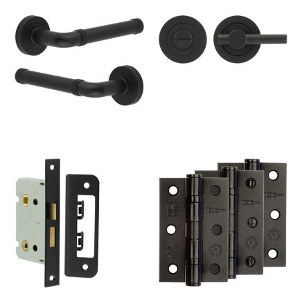 Complete Midtown Door Handle Pack - Bathroom - Black - By Frelan Hardware - JE-G5B2-MB
