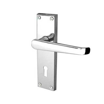 Victorian Straight Door Handle on Lockplate Polished Chrome - By Frelan Hardware - JV30PC
