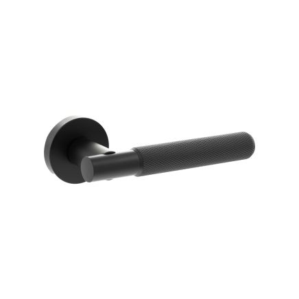 Senza Pari Rosarno Knurled Lever Door Handle on Minimal Round Rose - Matt Black (Pair)