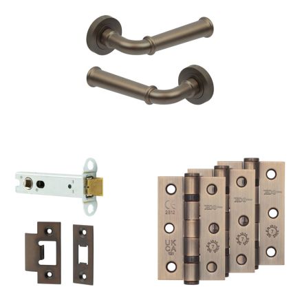 Complete Classic Door Handle Pack - Heavy Duty Latch - Dark Bronze - 102mm / 3-inch Hinges - JE-A22B-DB
