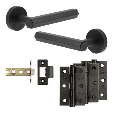 Complete Hex Door Handle Pack - Internal Doors - Matt Black - 64mm / 3-inch Hinges - JE-C2B-MB