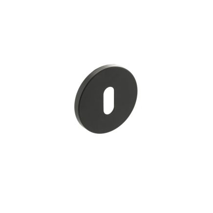 Millhouse Brass Key Escutcheons on 5mm Slimline Round Rose - Matt Black