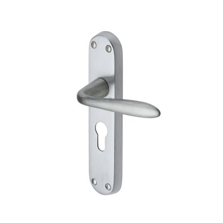 Heritage Brass Door Handle for Euro Profile Plate Sutton Design Satin Chrome finish