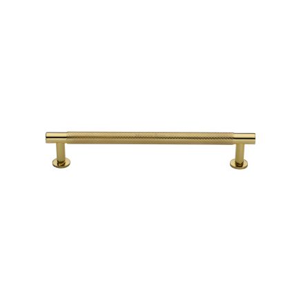 Heritage Brass Cabinet Pull Partial Knurled Design with 16mm Rose 128mm CTC Polished Brass finish