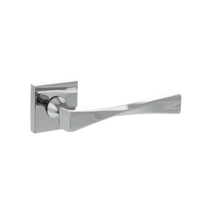 Senza Pari Guido Lever Door Handle on Flush Square Rose - Polished Chrome (Pair)