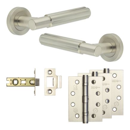 Complete Bloom Door Handle Pack - Internal Doors - Satin Nickel - 64mm / 4-inch Hinges - JE-B1A-SN