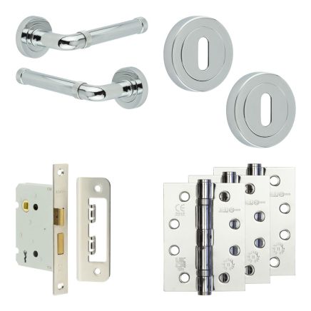 Complete Midtown Door Handle Pack - Sashlock - Polished Chrome - 76mm / 4-inch Hinges - JE-G8A8-PC