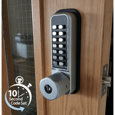 Borg BL2701 SC ECP - Easicode Pro, Hex Knob With Key Override (6 Pin Cylinder), Inside Paddle Handle Optional Holdback, Satin Chrome Finish