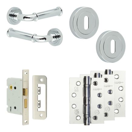 Complete Classic Door Handle Pack - Sashlock - Polished Chrome - 76mm / 4-inch Hinges - JE-A8A8-PC