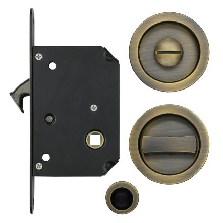 Zoo Hardware Sliding Door Lock Set - Suitable for 35-45mm Thick Doors - Antique Brass