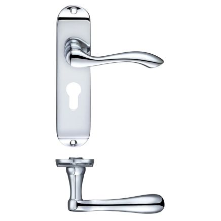 Zoo Hardware Project Arundel lever on euro backplate - 175mm x 42mm - Polished Chrome