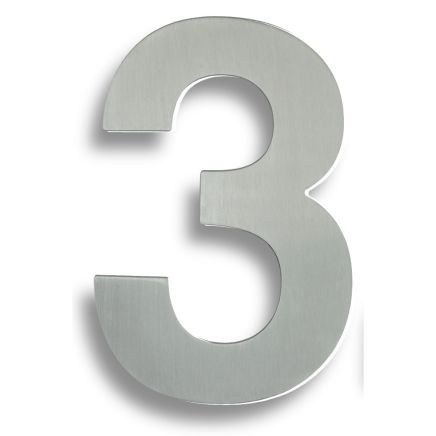 Stainless Steel 7" Numerals (0-9) (Number 3) - Satin Stainless Steel