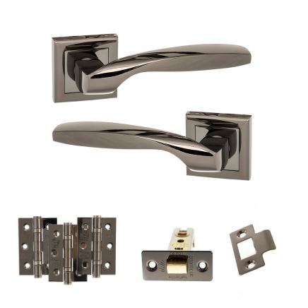 STATUS Oklahoma Door Handle Pack (Latch Set - 3" CE Latch, 3" Fire Rated Hinges x3) - Black Nickel