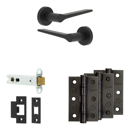 Complete Gio Door Handle Pack - Heavy Duty Latch - Matt Black - 102mm / 3-inch Hinges - JE-E22B-MB