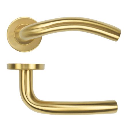 Zoo Hardware 19mm Arched Lever on Round Rose 52mm x 8mm Push-on Rose - BS EN 1906 Grade 3 - Grade 201 - PVD Satin Brass