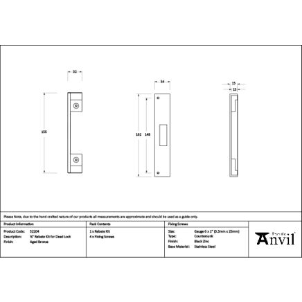 Aged Bronze ½" Rebate Kit for Dead Lock