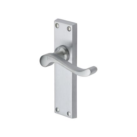 Heritage Brass Door Handle Lever Latch Bedford Design Satin Chrome finish