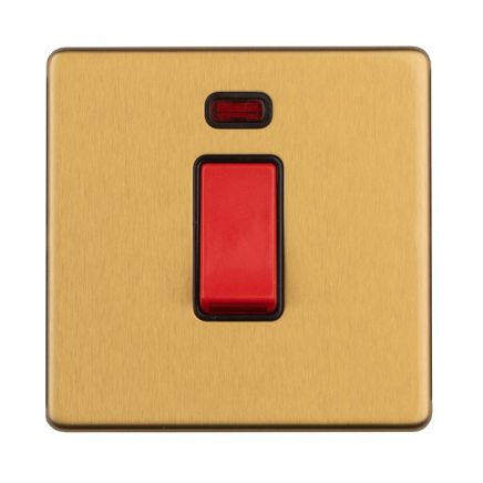 Eurolite Concealed 3mm 1 Gang 45 Amp Switch with Neon Indicator Satin Brass
