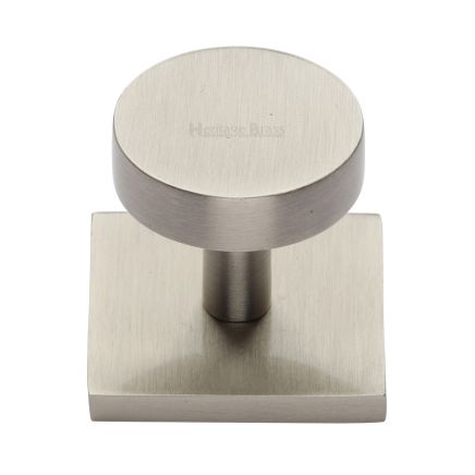 Heritage Brass Cabinet Knob Disc Design with Square Backplate 32mm Satin Nickel finish