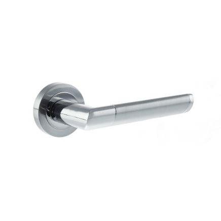 Mediterranean Santorini Lever Door Handle on Round Rose - Satin Chrome/Polished Chrome