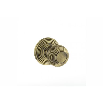 Old English Ripon Solid Brass Reeded Beehive Mortice Door Knob on Concealed Fix Rose - Matt Antique Brass