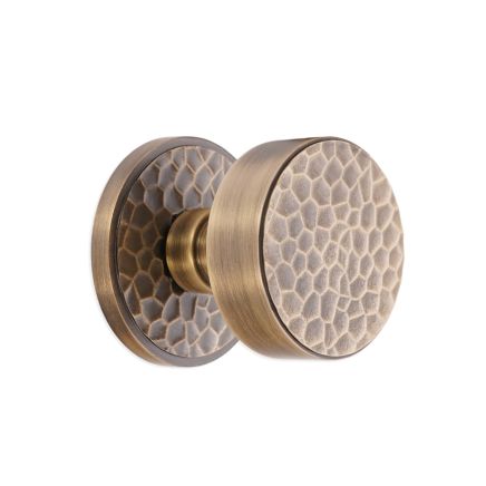 Hammered Knurlmond Mortice Door Knob Antique Brass