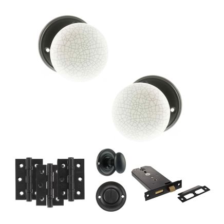 Old English Skipton Door Knob Pack (Lock Set - Horizontal Bathlock, 3" Fire Rated Hinges x3) - Matt Black