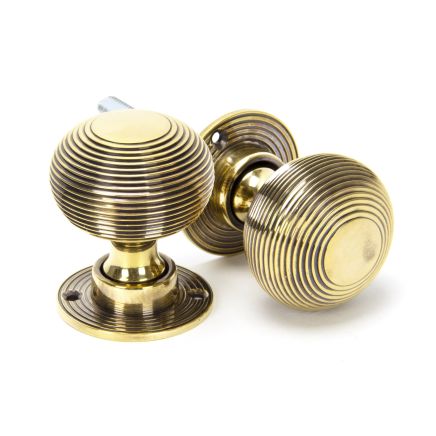 Aged Brass Beehive Mortice/Rim Knob Set