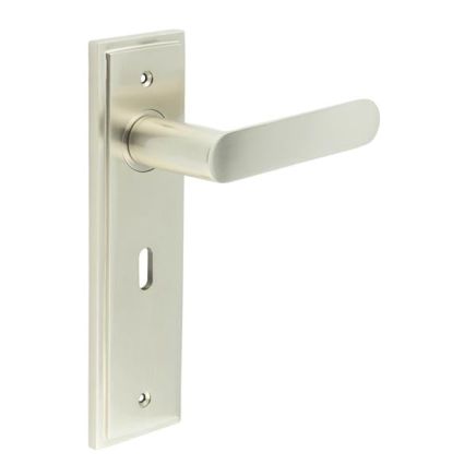 Kensington Door Handle Lock Backplate Satin Nickel - By Frelan Hardware - BUR25KIT321