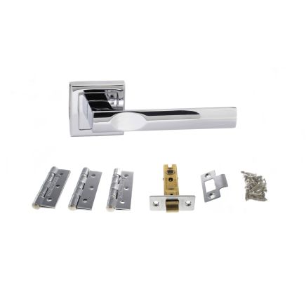 STATUS Kansas Door Handle Pack (Latch Set - 2.5" CE Latch, 3" Fire Rated Hinges x3) - Polished Chrome