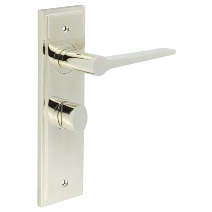 Knightsbridge Door Handle Bathroom Backplate Polished Nickel & Turn & Release - By Frelan Hardware - BUR-20PN-453PN-81PN