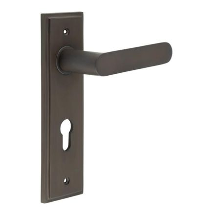 Kensington Door Handle Din Euro Backplate Antique Brass - By Frelan Hardware - BUR25KIT90