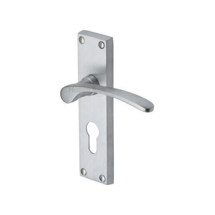 Heritage Brass Door Handle for Euro Profile Plate Sophia Design Satin Chrome finish