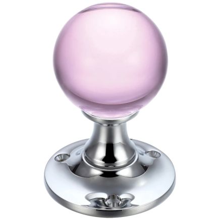 Zoo Hardware Glass Ball Mortice Knob - Plain 50mm - Polished Chrome / Pink Glass