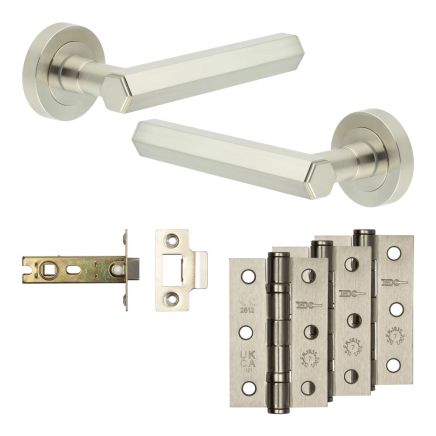 Complete Hex Door Handle Pack - Internal Doors - Satin Nickel - 76mm / 3-inch Hinges - JE-C3B-SN