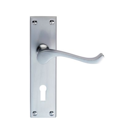 Contract Victorian Scroll Lever On Lock Backplate - Satin Chrome