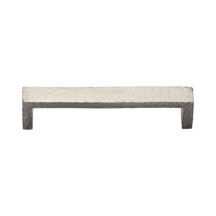 Heritage Brass Cabinet Pull Hammered Wide Metro Design 128mm CTC Satin Nickel Finish