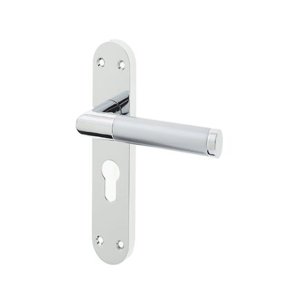 Mitred Suite Door Handle on Euro Profile Lockplate Polished Chrome/Satin Chrome - By Frelan Hardware - JV436EPCSC
