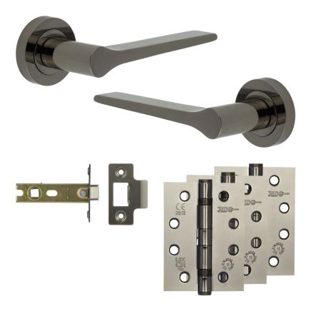 Complete Gio Door Handle Pack - Internal Doors - Black Nickel - 76mm / 4-inch Hinges - JE-E3A-BN