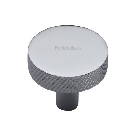 Heritage Brass Cabinet Knob Knurled Disc Design 32mm Polished Chrome finish