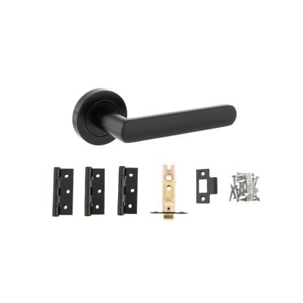 STATUS Carolina Door Handle Pack (Latch Set - 3" CE Latch, 3" Fire Rated Hinges x3) - Matt Black